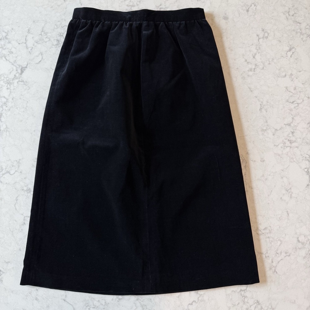 VTG Black Cotton Velvet Midi Skirt Lined Modern Size 2 Hasting & Smith